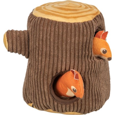 Pařez s veverkou, plyšová hračka pro psy, 16 cm, hnědá/oranžová