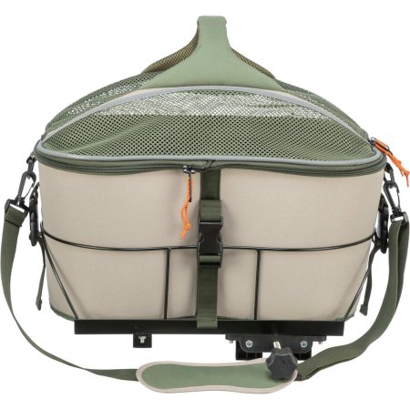 Transportní koš na nosič, polyester, 33 x 40 x 34 cm, olivově zelená/béžová