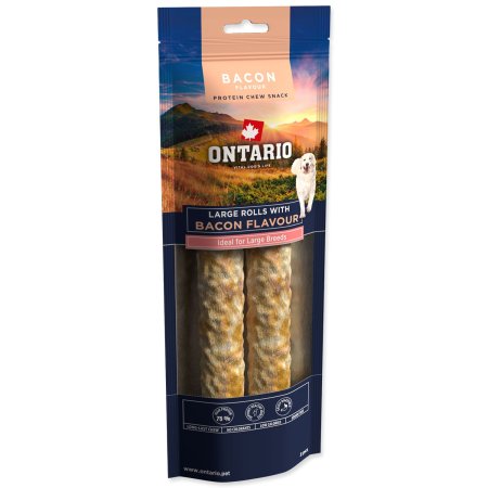 Pochoutka Ontario Protein příchuť slanina, žvýkací rolka velká 2ks 25,4cm