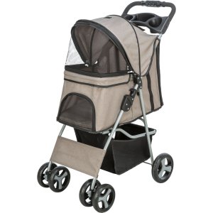 Kočárek pro psy BUGGY, rychlosklápěcí, 47 x 100 x 80 cm, nosnost do 15 kg, šedohnědá