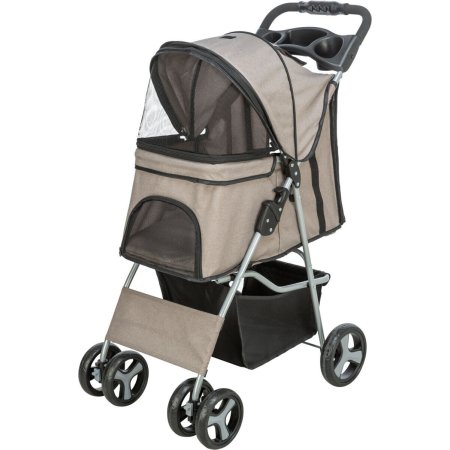 Kočárek pro psy BUGGY, rychlosklápěcí, 47 x 100 x 80 cm, nosnost do 15 kg, šedohnědá
