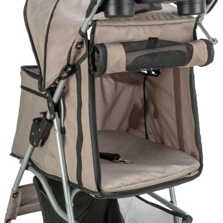 Kočárek pro psy BUGGY, rychlosklápěcí, 47 x 100 x 80 cm, nosnost do 15 kg, šedohnědá