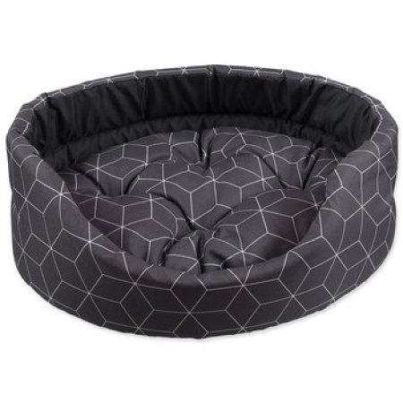 Pelech Dog Fantasy oval s polštářem šedý se vzorem 48x40x15cm