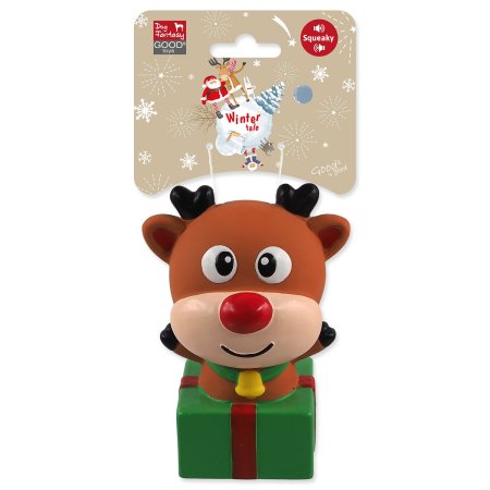 Hračka Dog Fantasy Winter Tale sob s dárečkem latexový pískací 12cm