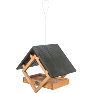 Krmítko pro ptáky, závěsné, moderní design, 28 × 25 × 20 cm, borové dřevo, hnědá/černá