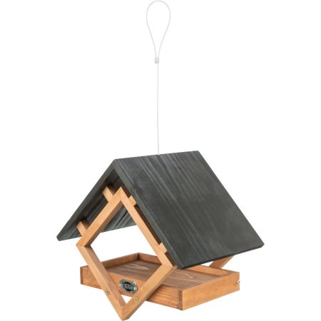 Krmítko pro ptáky, závěsné, moderní design, 28 × 25 × 20 cm, borové dřevo, hnědá/černá