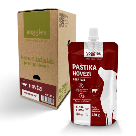 Yoggies paštéta - hovädzie mäso (škatuľa) 6 x 120 g (EXPIRÁCIA 08/2026)