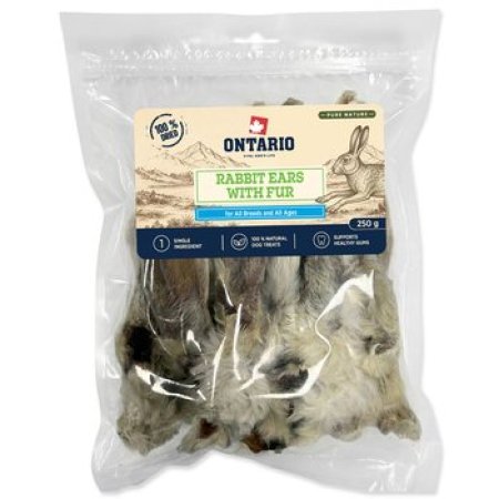 Pochoutka Ontario Pure Nature králičí uši se srstí 250g