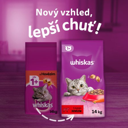 WHISKAS granule s hovädzím mäsom 14 kg