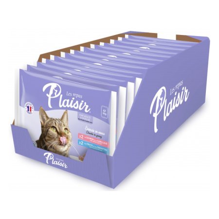 Plaisir cat Vrecko Multipack pre dospelé aj kastrované mačky 4x85g (2xlosos, 2xpstruh) (EXPIRÁCIA 02/2026)