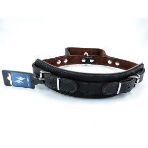 PROFIZOO Kožený obojok, obrana s uchom (60mm x 65cm) čierna