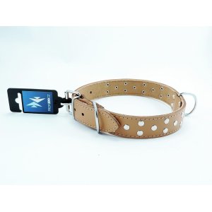 PROFIZOO Obojok STELLA, podšitý filcom, zdobený nitmi (30mm x 65cm) prírodný