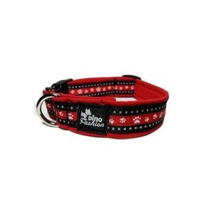 Obojok DINOFASHION reflexný červený motív labky55/3cm