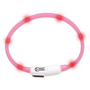 LED svetelný obojok pre mačky ružový obvod 20-35cm