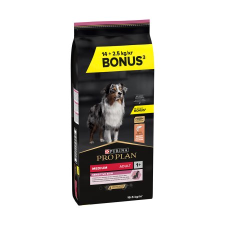 Pro Plan Medium Adult Sensitive Skin losos 14 + 2,5 kg