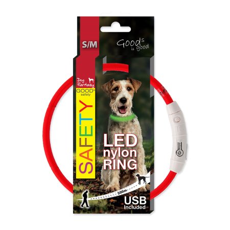 Obojok DOG FANTASY LED nylonový červený S/M