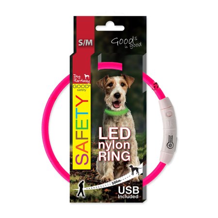 Obojok DOG FANTASY LED nylonový ružový S/M