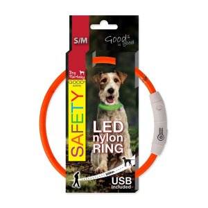 Obojok DOG FANTASY LED nylonový oranžový S/M