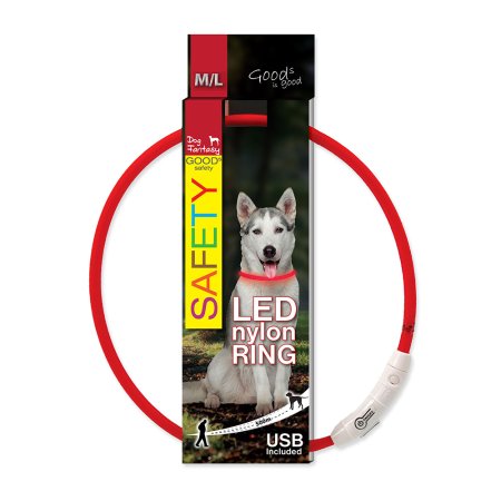 Obojok DOG FANTASY LED nylonový červený M/L