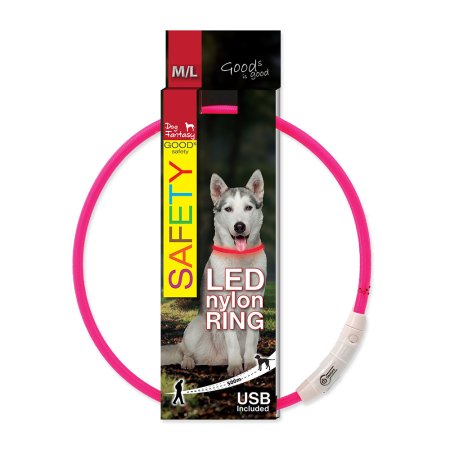 Obojok DOG FANTASY LED nylonový ružový M/L