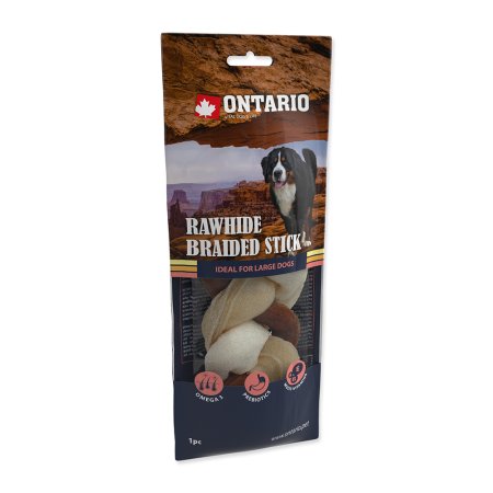Snack ONTARIO Dog Rawhide Braided Stick Mix 17,5 cm (1ks)