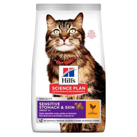 Hill’s Science Plan Sensitive Stomach & Skin pre dospelé mačky s kuracím 7 kg