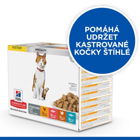 Hill’s Science Plan kapsičky pre kastrované mačky kura, ryby, morka 12 x 85 g