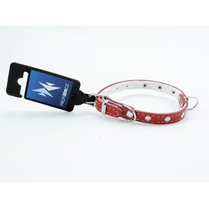 PROFIZOO Obojok STELLA, podšitý filcom, zdobený nitmi (12mm x 30cm) červená