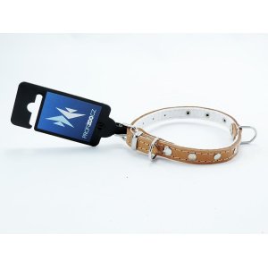 PROFIZOO Obojok STELLA, podšitý filcom, zdobený nitmi (12mm x 30cm) prírodný