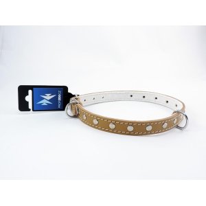 PROFIZOO Obojok STELLA, podšitý filcom, zdobený nitmi (18mm x 50cm) prírodný