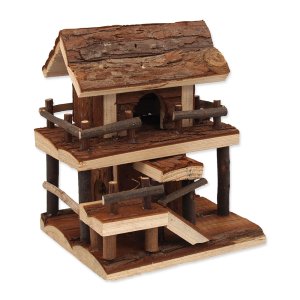 Domček SMALL ANIMAL Dvojposchodový drevený s kôrou 17x15x20cm