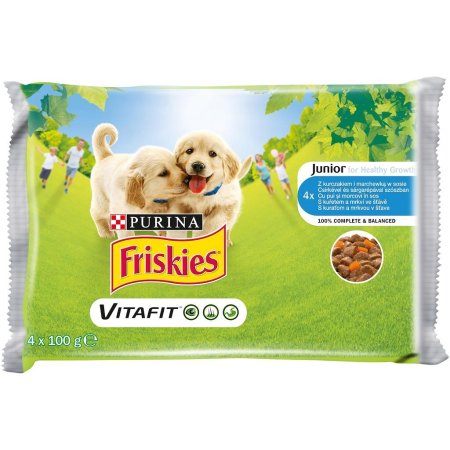 Friskies Dog Junior výber s kuraťom a mrkvou v šťave 4 x 100 g