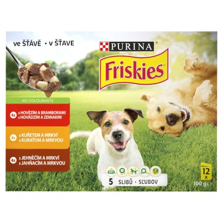 Friskies Adult Dog výber s hovädzím, kuraťom a jahňacím v šťave 12 x 100 g
