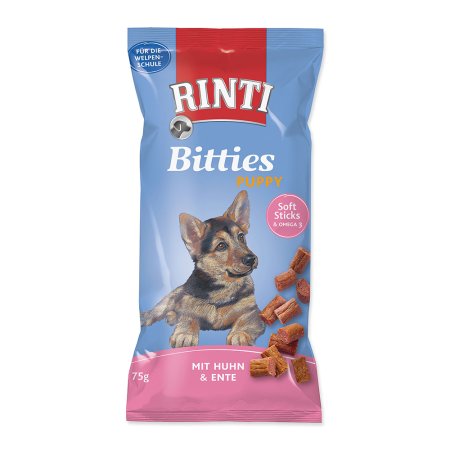 Pochúťka RINTI Extra Bitties Puppy kura + kačica 75g