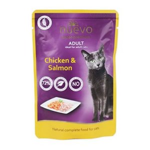Nuevo mačka adult kura a losos vrecko 85g