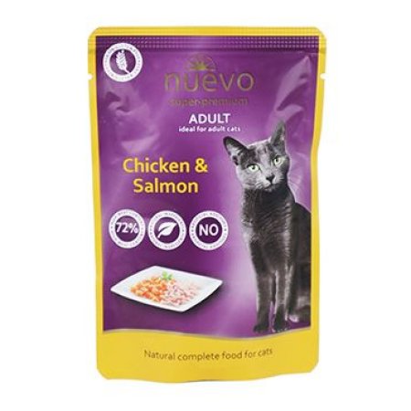 Nuevo mačka adult kura a losos vrecko 85g
