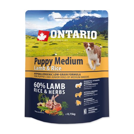 ONTARIO Puppy Medium Lamb & Rice 0,75 kg