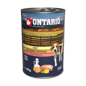 Konzerva ONTARIO mini calf, sweetpotato, púpava a linseed oil 400g