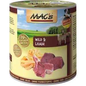 MACs Dog konzerva zverina a jahňa s cestovinami 800g