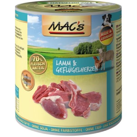 MACs Dog konzerva jahňa a hydinové srdce s ryžou 800g