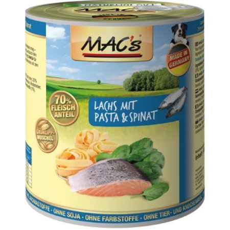 MACs Dog konzerva losos s cestovinami a špenátom 400g