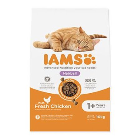 IAMS for Vitality Adult Cat Food Hairball Reduction with Fresh Chicken 10 kg
