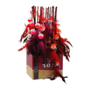 Hračka MAGIC CAT prút loptička plastová s pierkami 22 cm + 50 cm 24ks