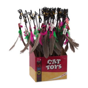 Hračka MAGIC CAT prút s pierkami 19 cm + 46 cm 24ks