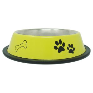 PROFIZOO Miska nerezová protišmyková s potlačou (tlapka/kosť) 1550 ml Jazmínovo žltá