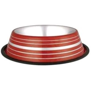 PROFIZOO Miska nerezová protišmyková 930 ml Červená (sivý prúžok)