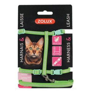 Postroj mačka s vodítkom 1,2m zelený Zolux