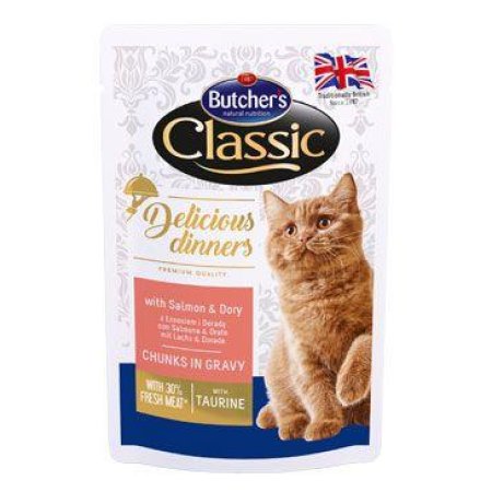 Butcher’s Cat Class.Delic.Dinn. losos+dorada vrecko100g