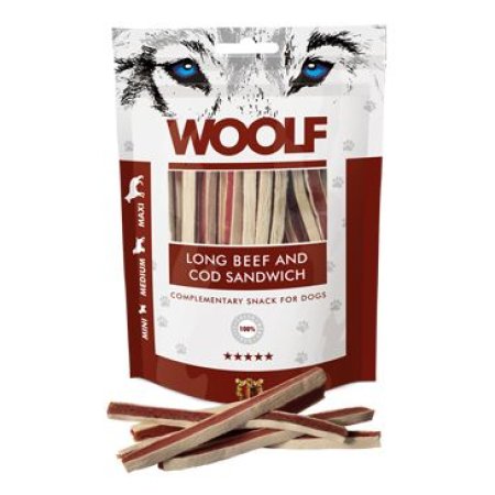 WOOLF pochúťka soft beef and cod sandwich long 100g
