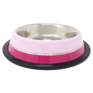 PROFIZOO Miska nerezová protišmyková 930 ml Svetlo ružová / Tmavo ružová (sivý prúžok)